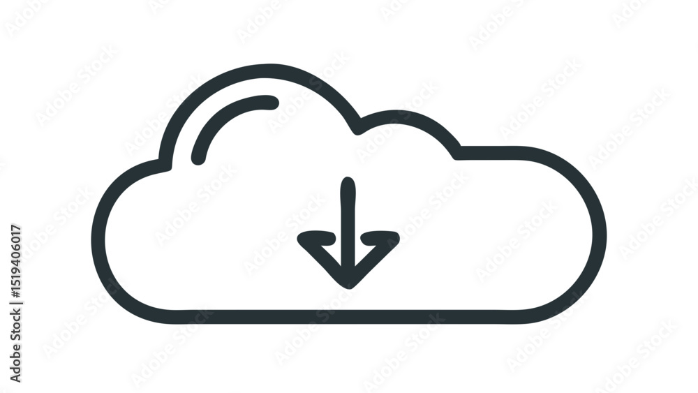 Aufkleber cloud symbol with downward arrow representing data download and digital storage concepts in a minima