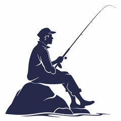 Design element Illustration Fisherman Silhouette Rock Fishing Rod Angler Lake River