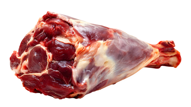 Raw lamb leg, whole and trimmed, detailed texture