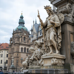 Fototapeta premium Prague - The baroque statue of st. Lutgardis and Christ on the Charles Bridge by M.B. Braun (1710).