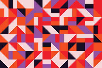 Bright abstract shapes in a flat geometric mosaic seamless pattern