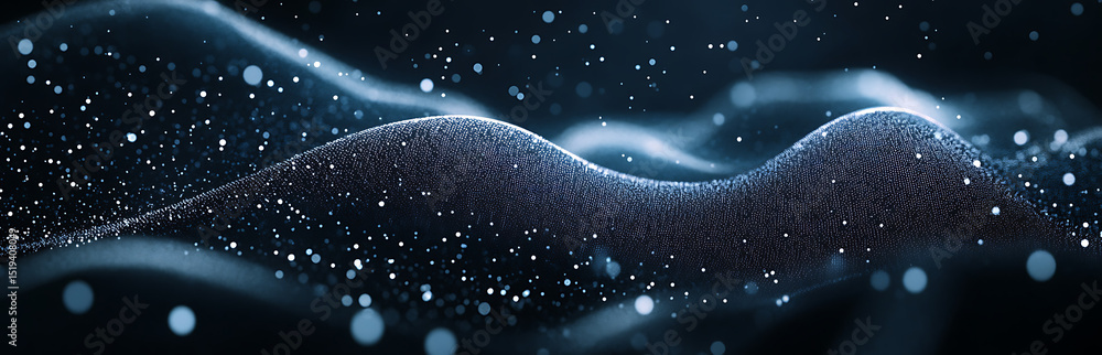 Poster black background with white dots in a wave shape, a futuristic digital design element for technology