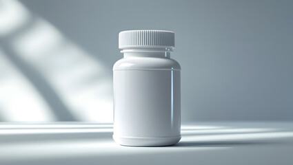 Minimal Medicine Bottle Mockup – White Plastic with Secure Cap, No Label