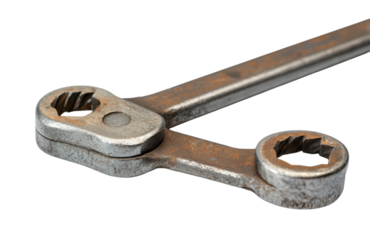 A rusty metal wrench tool