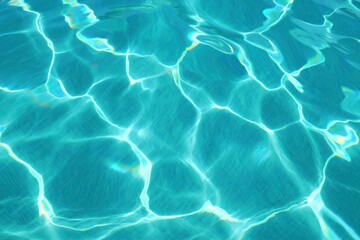Clear water surface of a swimming pool with sun reflections creating intricate light patterns