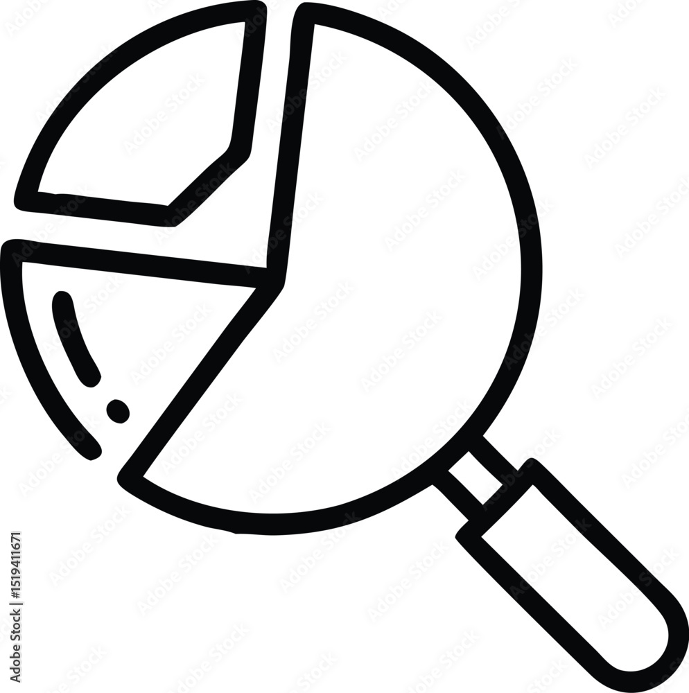 Poster data analysis pie chart with magnifying glass icon for business analytics and statistics research