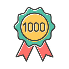 Award badge representing a milestone achievement of 1000 in a colorful design with ribbons for celebration