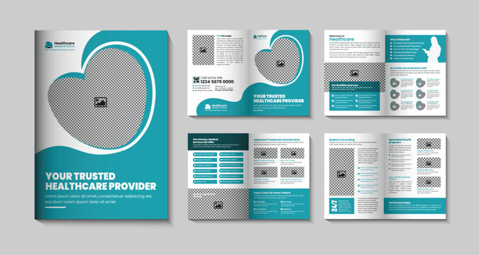 Modern 8-page medical healthcare bifold brochure design or Healthcare business multipurpose brochure design template