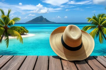 Straw Hat on Tropical Beach