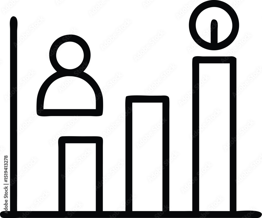 Poster growth chart icon showing business success and career development with increasing graph bars line ar