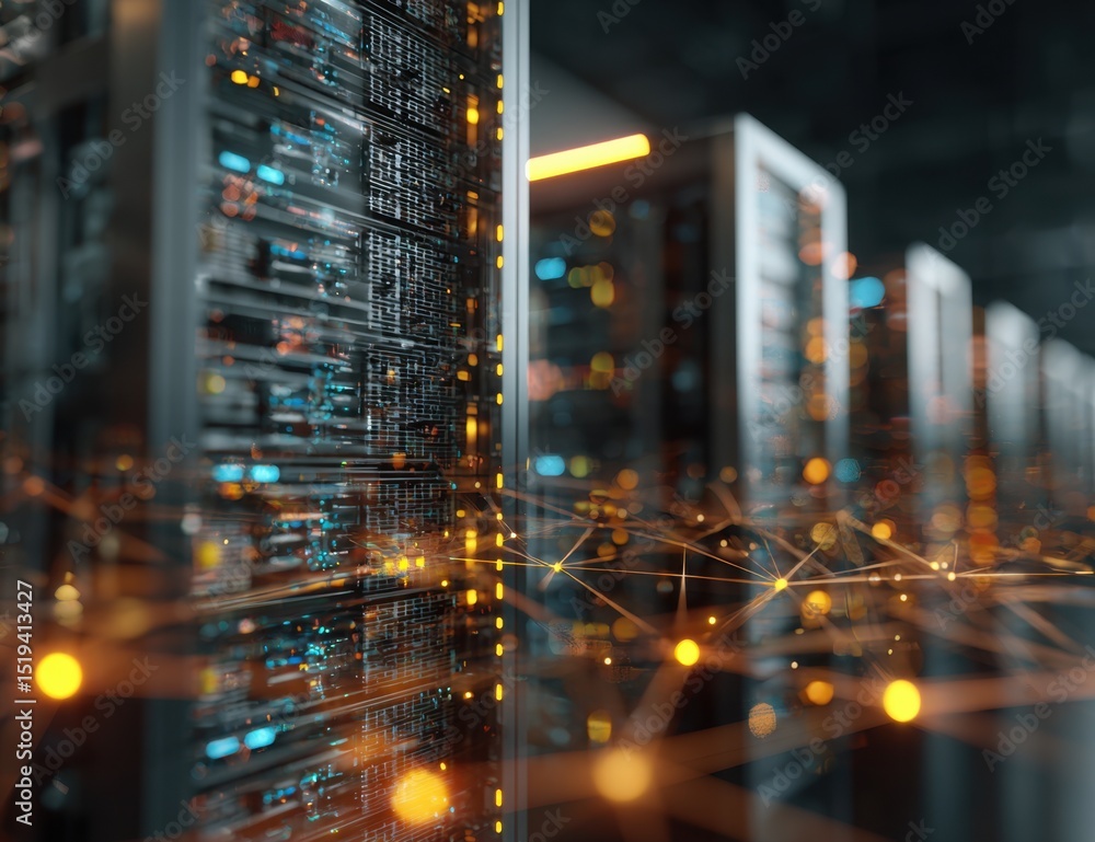 Poster data servers in networked technology background