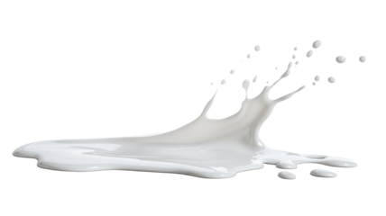 Spilled Milk on Floor White Liquid Splash Isolated on White Background