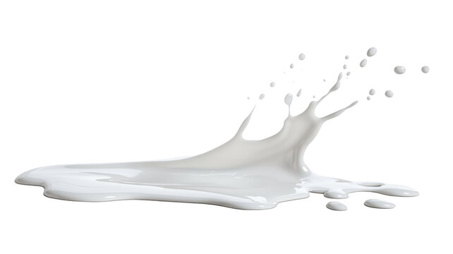 Spilled Milk on Floor White Liquid Splash Isolated on White Background