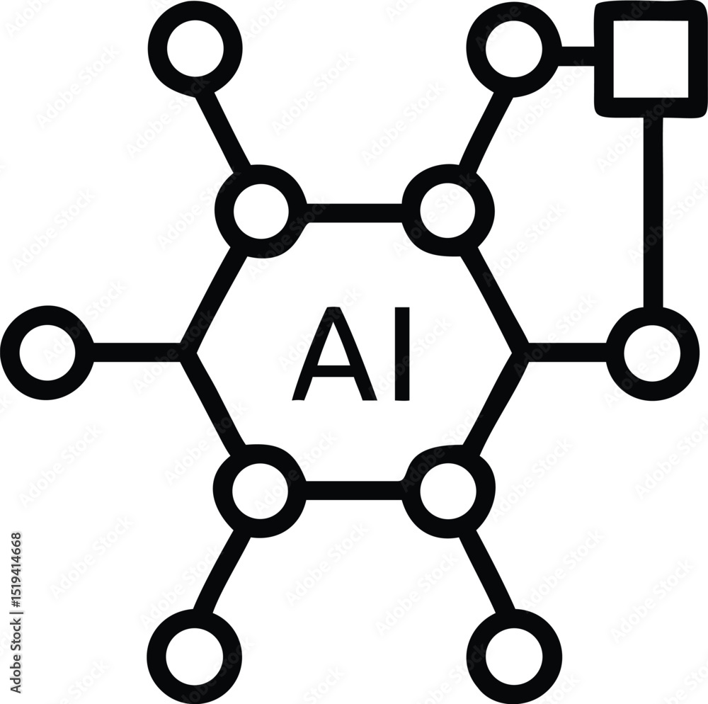 Poster ai artificial intelligence neural network machine learning hexagon structure vector graphic icon
