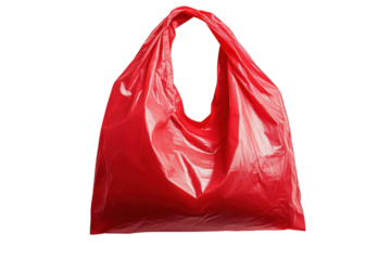 A red plastic bag hanging up
