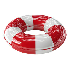 Colorful lifebuoy floating on water, bright red and white design, symbolizes safety and rescue at aquatic locations. Isolated on white background or PNG