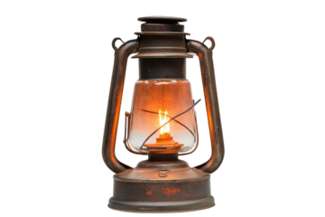 Old lantern with flame glow