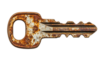 A rusty metal key on black