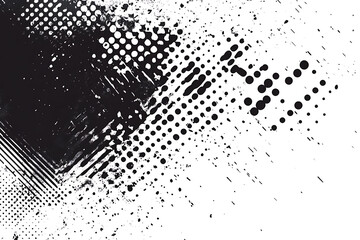 Black and white halftone texture background vector illustration. Abstract half-tone diagonal pattern, dots, and grunge. Simple minimalist vector illustration on a white background.