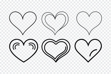 Six simple line art heart icons love romance valentine s day graphics