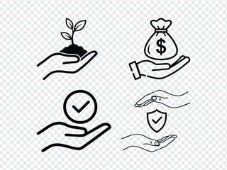 Hand icons growth investment and protection
