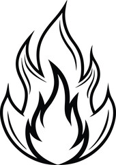 Stylized Black and White Flame Illustration with Bold Outlines and Sharp Points
