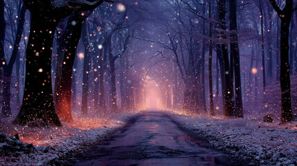 Snow-covered branches in a quiet winter forest, a serene moment of nature's tranquility.