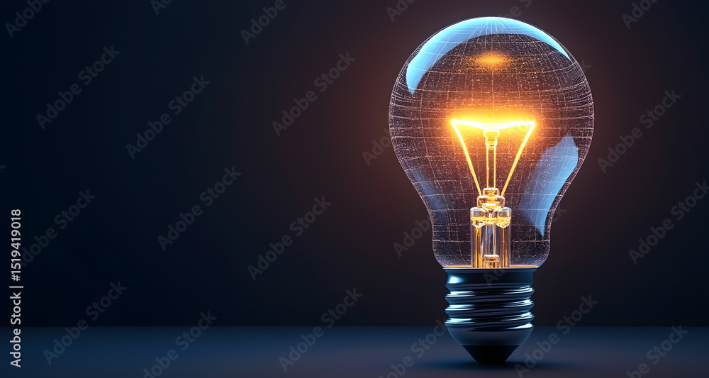 Poster a glowing lightbulb illuminated with futuristic digital grid lines concept of creativity and innovat