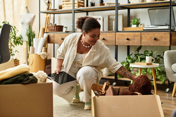 Beautiful woman engaged in crafting at a warm and inviting workshop space