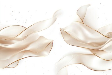 Flowing, sheer fabric with golden edges, on white