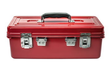 Red metal toolbox with handle