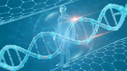 Futuristic DNA Structure With Virtual Human and Molecules Connections