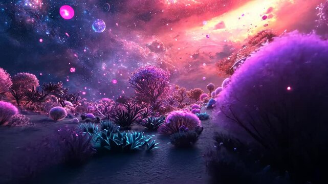Glowing flora in a cosmic dreamscape