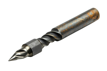 A metal drill bit on black
