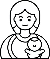 Simple Line Art Illustration of Mother Holding Baby in Arms
