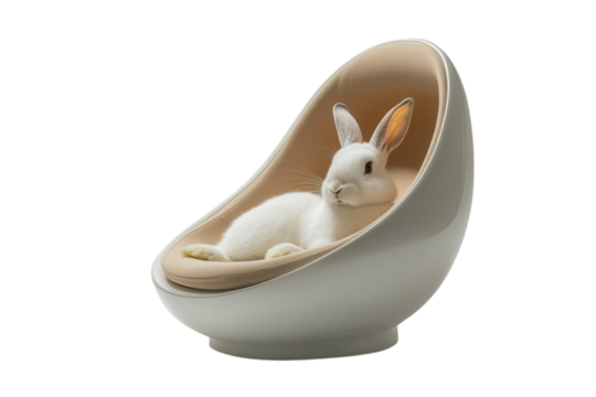 White rabbit in egg chair