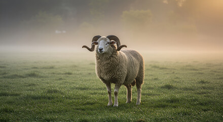 Obraz premium Majestic Ram in Morning Mist
