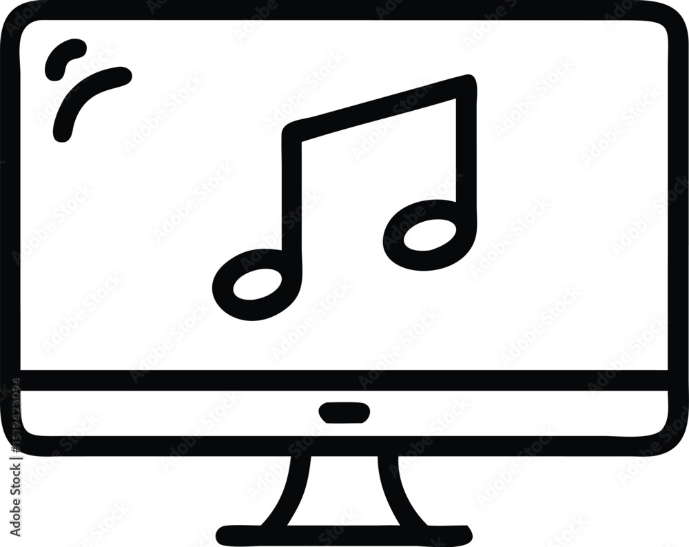 Poster online music streaming on computer screen vector icon for digital music platform and service use