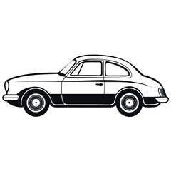 Classic Car Silhouette – Vintage Vehicle Vector Illustration on White Background
