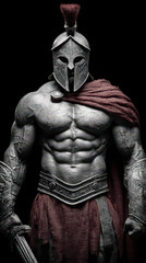 Obraz premium Spartan Warrior: A powerful Spartan warrior, clad in gleaming armor and helmet, stands resolute against a stark backdrop, embodying strength and historical grandeur.