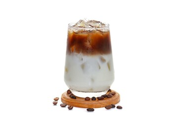 Ready for drink, ice latte coffee serving on white background, isolate style.