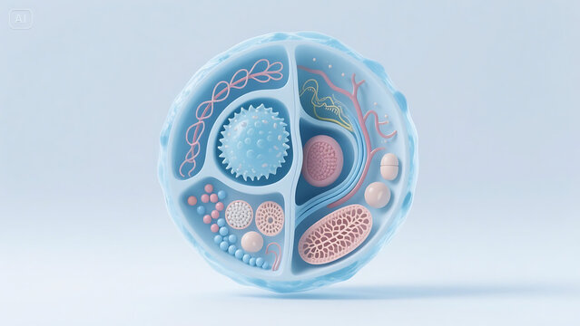 Minimal 3D Animal Cell Structure with Soft Tones