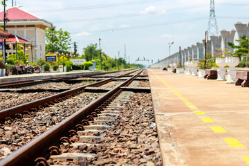 Fototapeta premium Pictures of railroad tracks in concept train station.