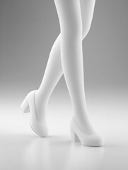 Graceful Strides in Monochrome: Minimalist photo of legs, elegantly clad in white stockings, walking confidently in simple heels. A study in serene elegance and poised movement.