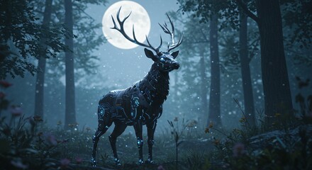 Cyber Deer in Enchanted Forest
