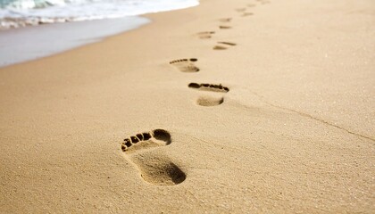 human footprints imprinted in smooth wet beach sand