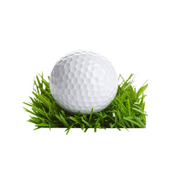White golf ball resting on lush green grass tee fun on transparent background
