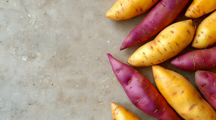 Colorful Sweet Potatoes On Gray Background