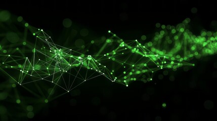Abstract Green Network Digital Connections Futuristic Technology Background Modern Elegant Design Geometric Lines Points Particle Waveform Digital Art Illustration Graphic Resource High Resolution    