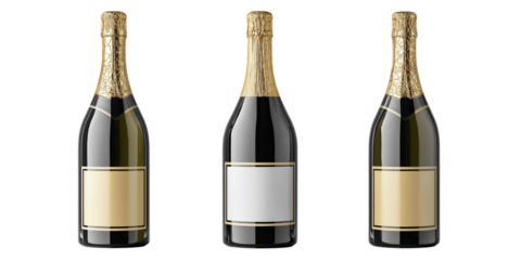 Three bottles of champagne isolated on white background